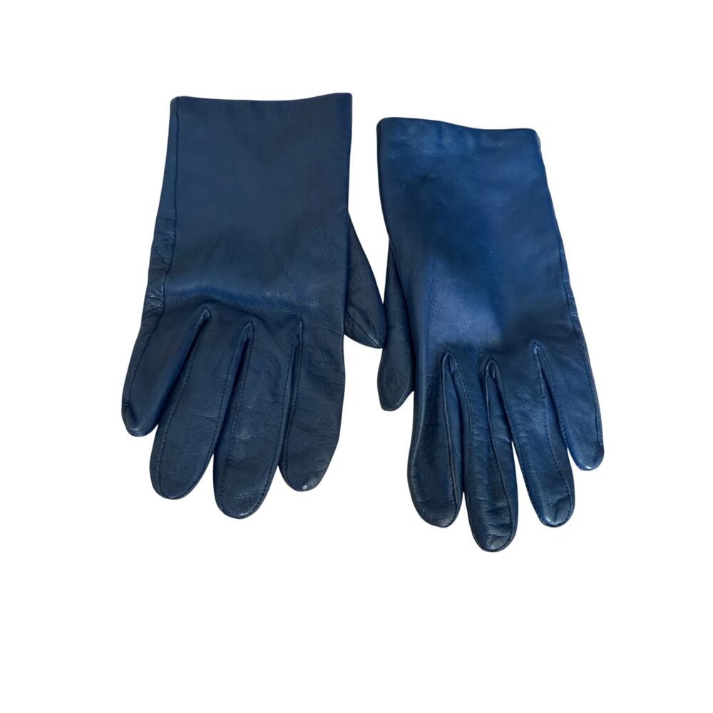 Vintage Fownes Blue Leather Gloves Size 7.5 Genuine Leather Rayon Lined